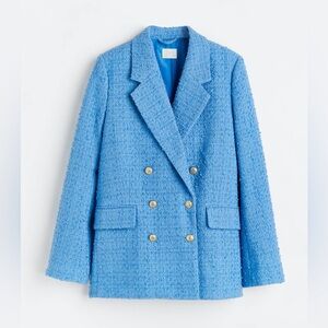 Women's Blue H & M Tweed Double-Breasted Jacket Size Small